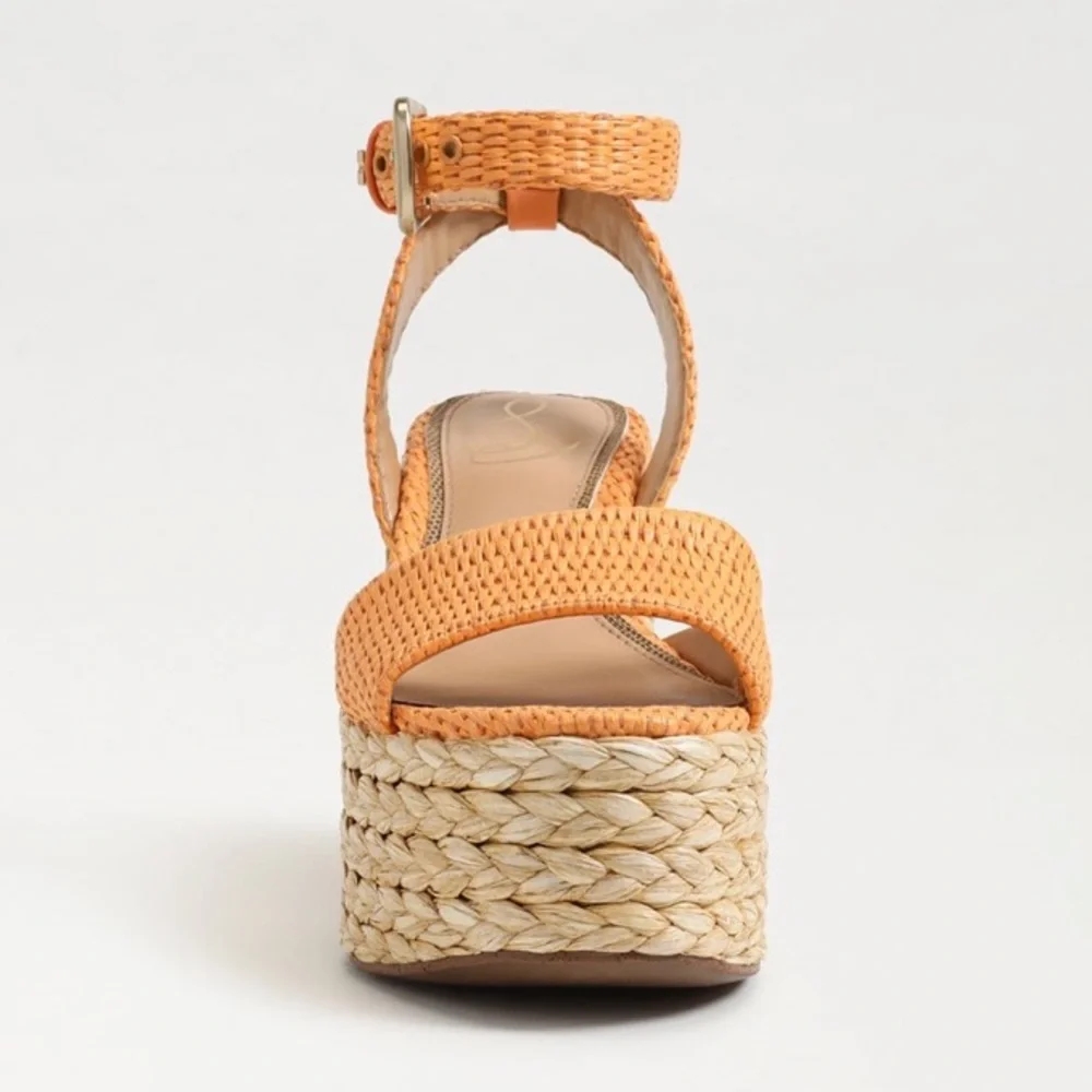 Sam Edelman April Platform Wedge Espadrille Sandal in Mari Gold Raffia